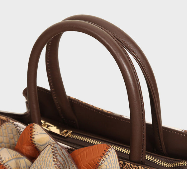 Vintage Patchwork Leather Handbag for Women Floral Genuine Leather Crossbody Shoulder Bag Quality