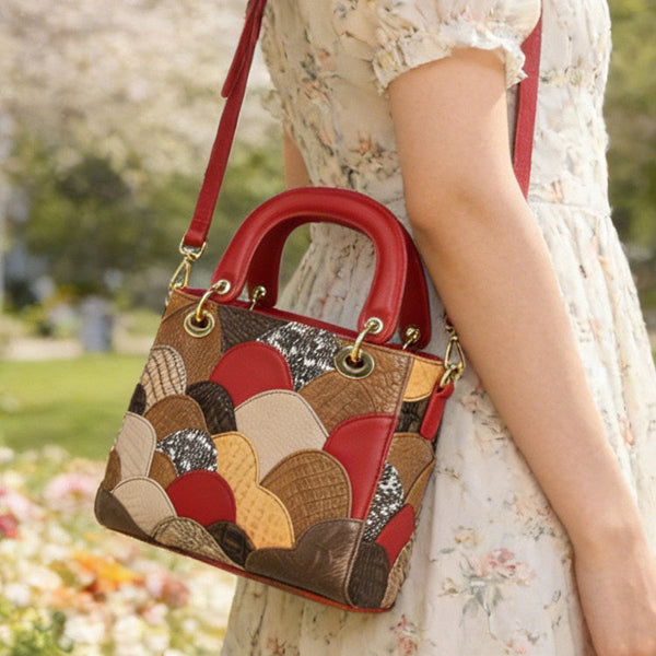 Vintage Patchwork Leather Handbag for Women Genuine Leather Crossbody Purse Affordable