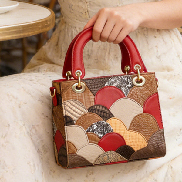Vintage Patchwork Leather Handbag for Women Genuine Leather Crossbody Purse