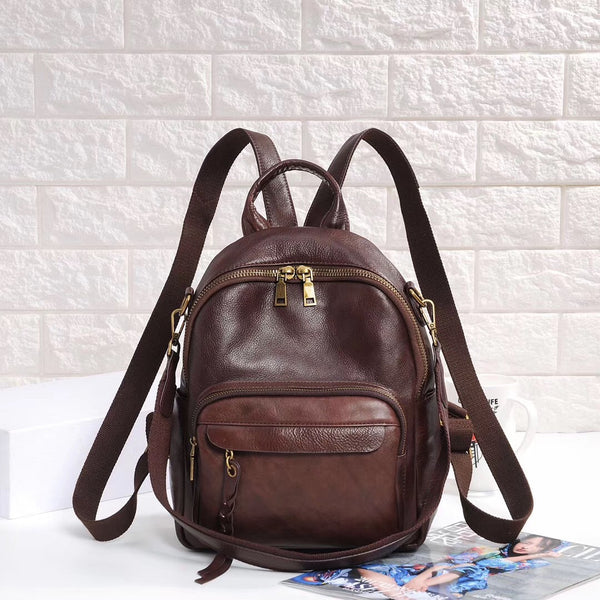 Vintage Style Womens Leather Backpack Bag Small Everyday Shoulder Backpack Purse Beautiful