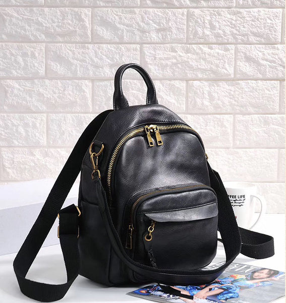 Vintage Style Womens Leather Backpack Bag Small Everyday Shoulder Backpack Purse