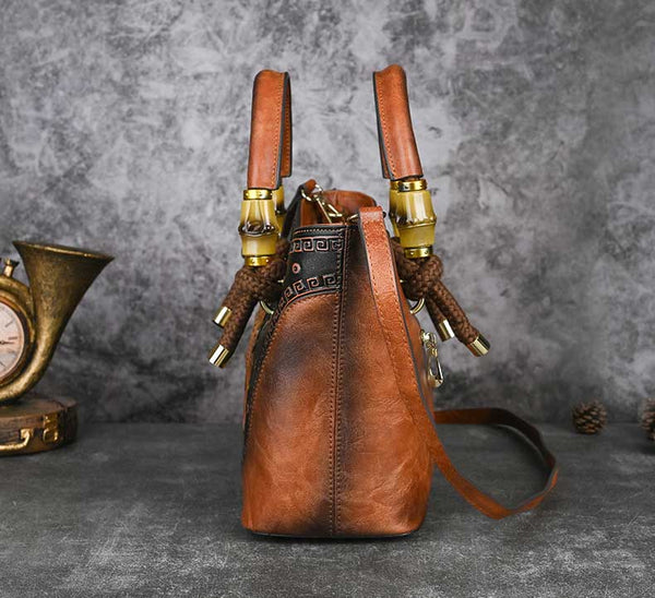 Vintage Sunflower Embossed Leather Handbag for Women Top Handle Shoulder Crossbody Bag with Adjustable Strap Classic
