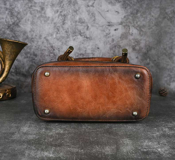 Vintage Sunflower Embossed Leather Handbag for Women Top Handle Shoulder Crossbody Bag with Adjustable Strap Cool