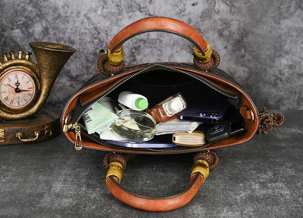 Vintage Sunflower Embossed Leather Handbag for Women Top Handle Shoulder Crossbody Bag with Adjustable Strap Fashion
