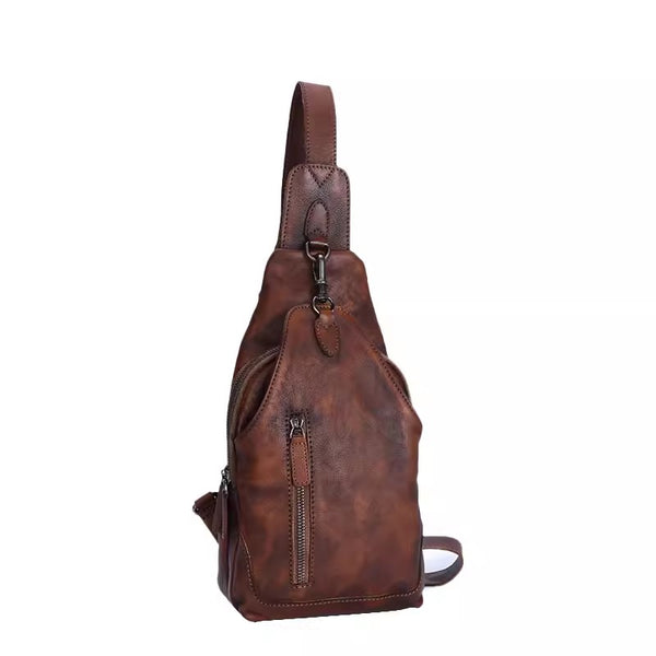 Vintage Women's Crossbody Chest Bag Leather Sling Bags For Women Brown