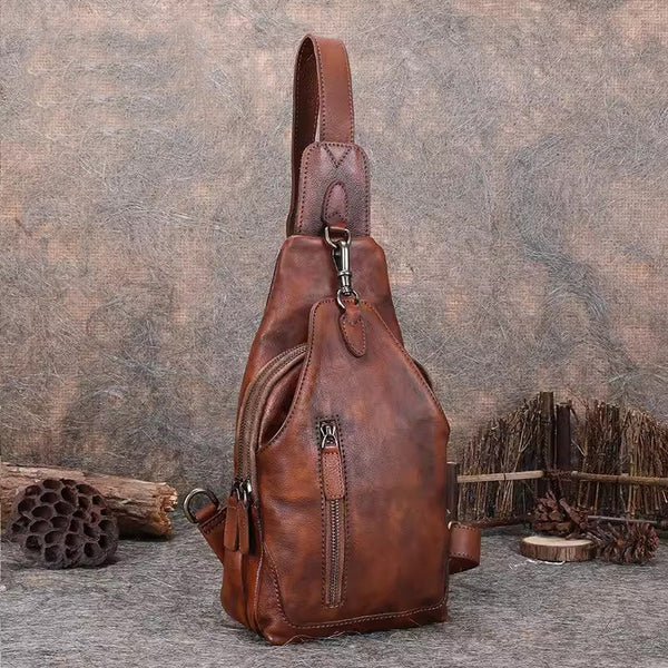 Vintage Women's Crossbody Chest Bag Leather Sling Bags For Women Casual