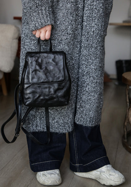 Vintage Womens Full-Grain Leather Mini Backpack Bag Mini Leather Rucksack Cool