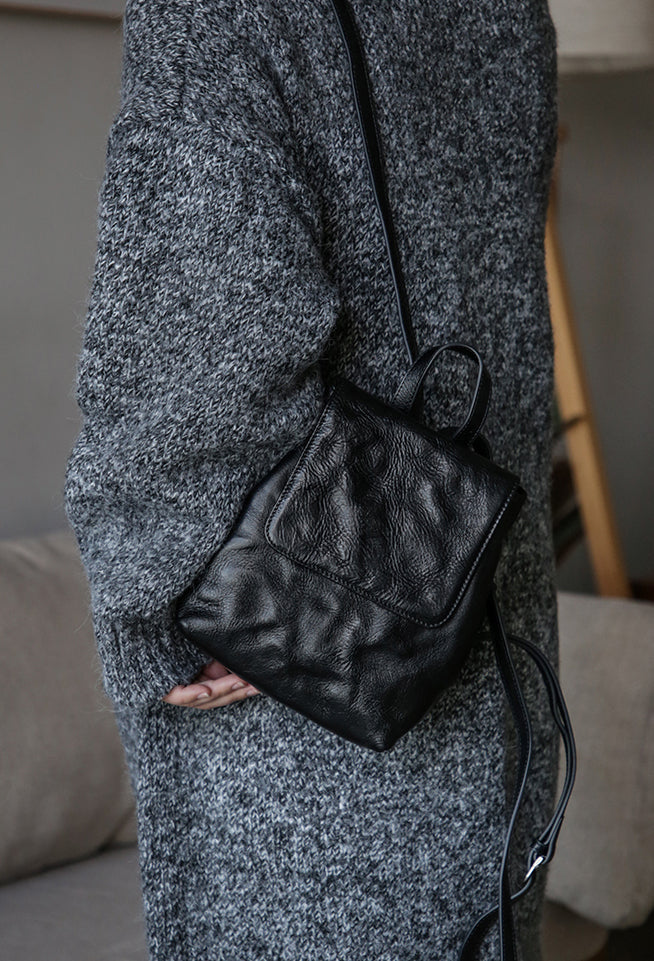full mini backpack Handmade Vintage Leather Mini Backpack Women’s Small Full-Grain Cowhide Shoulder Bag