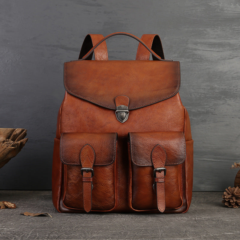 affordable leather backpack purses Classy Women's Genuine Leather Backpack Purse Ladies Brown Leather Rucksack