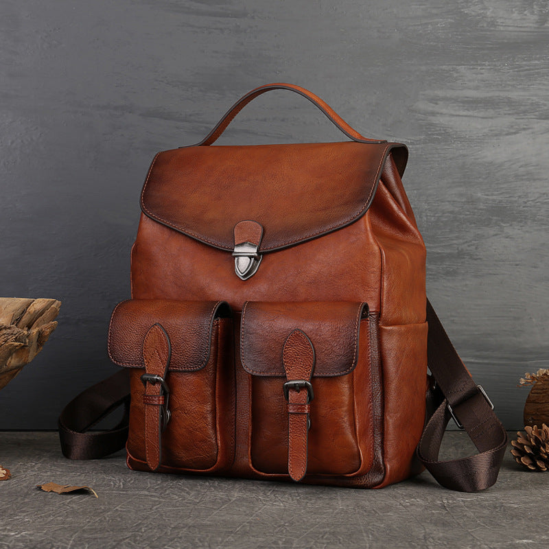 beautiful leather backpack Classy Women's Genuine Leather Backpack Purse Ladies Brown Leather Rucksack