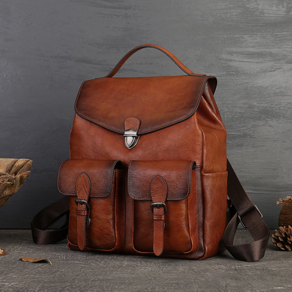 Classy Women's Genuine Leather Backpack Purse Ladies Brown Leather Rucksack