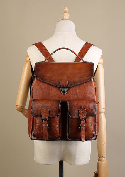 Vintage Women's Small Leather Backpack Purse Ladies Small Leather Rucksack Classic