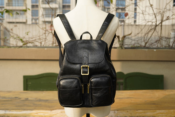 Vintage Womens Black Backpack Purse Ladies Small Leather Rucksack Cute
