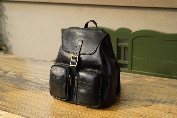 Vintage Womens Black Backpack Purse Ladies Small Leather Rucksack Details