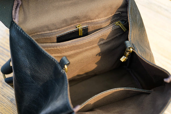 Vintage Womens Black Backpack Purse Ladies Small Leather Rucksack Inside
