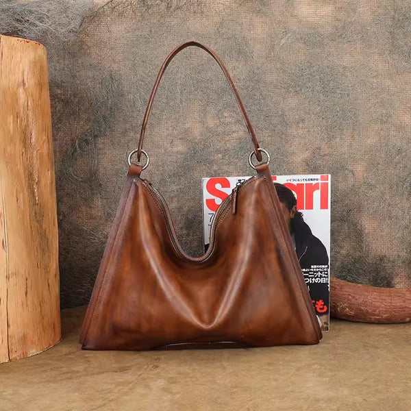Vintage Womens Brown Leather Handbag Genuine Leather Tote Bags Affordable