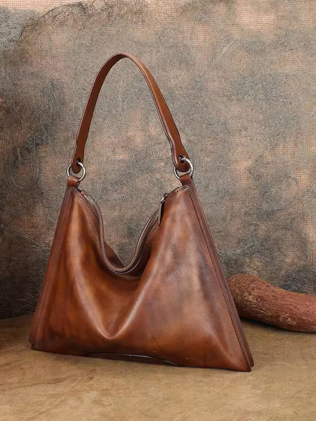 Vintage Womens Brown Leather Handbag Genuine Leather Tote Bags Brown
