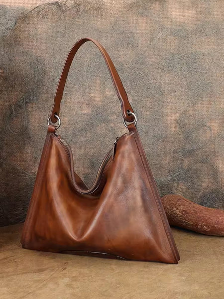 Vintage Womens Brown Leather Handbag Genuine Leather Tote Bags