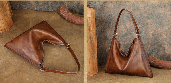 Vintage Womens Brown Leather Handbag Genuine Leather Tote Bags Details