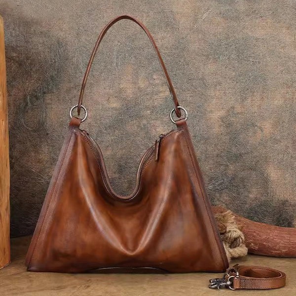 Vintage Womens Brown Leather Handbag Genuine Leather Tote Bags Elegant