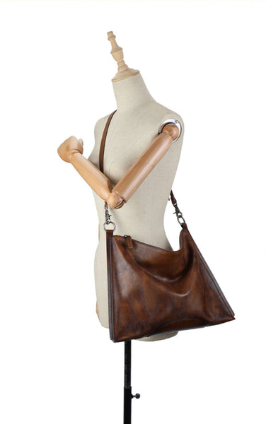 Vintage Womens Brown Leather Handbag Genuine Leather Tote Bags Funky