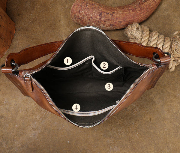 Vintage Womens Brown Leather Handbag Genuine Leather Tote Bags Inside