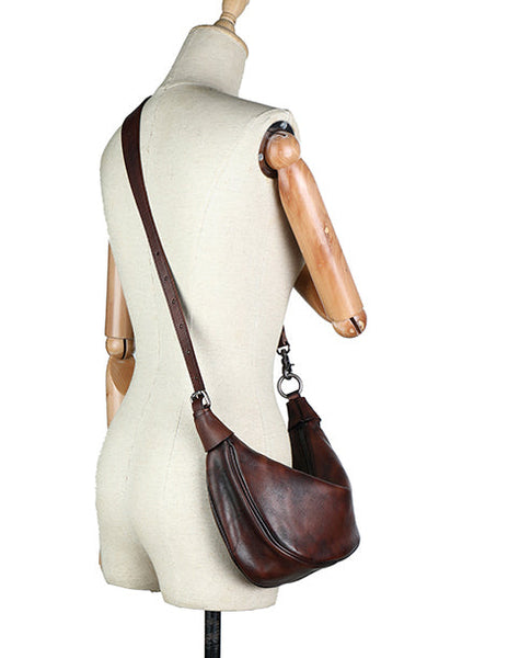 Vintage Womens Genuine Leather Shoulder Bags Chest Bag For Women Brown