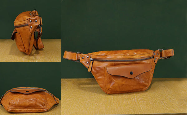 Vintage Womens Genuine Leather Sling Bag Chest Bag For Women Cowhide