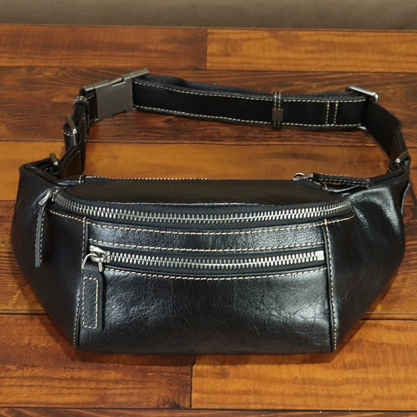 Vintage Womens Leather Chest Bag Waist Purses Black