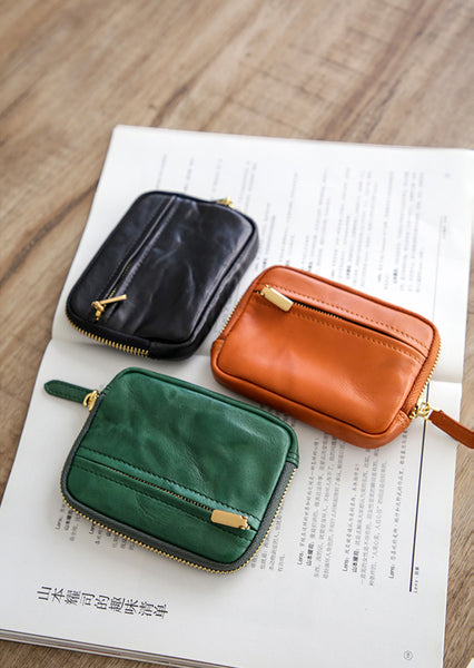 Vintage Womens Leather Coin Purse With Zipper Women Leather Wallet Fashionable