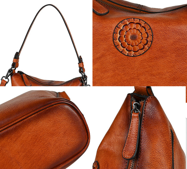 Vintage Womens Leather Over The Shoulder Bag Brown Leather Crossbody Purse Cowhide