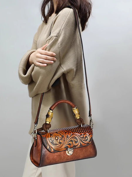 Ethnic Style Womens Brown Leather Satchel Bag Brown Leather Handbag