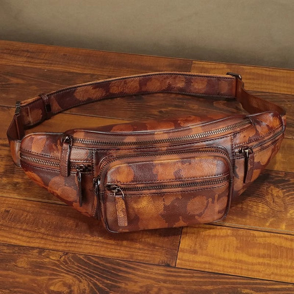 Vintage Womens Leather Waist Bag Chest Bag For Women Badass