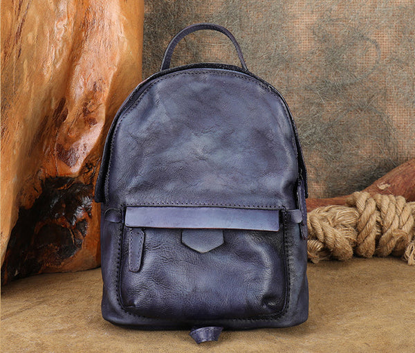 Vintage Womens Small Leather Backpack Womens Rucksack Bag Casual