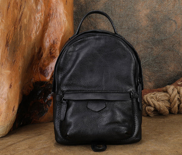 Black Leather Womens Backpack Leather Rucksack For Women