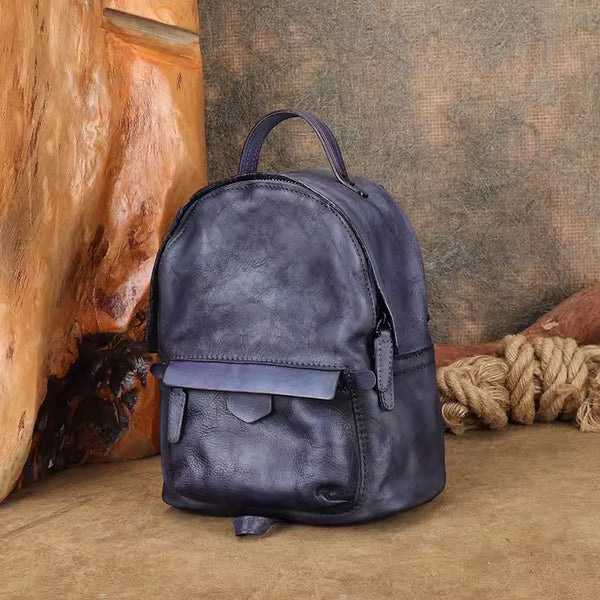 Vintage Womens Small Leather Backpack Womens Rucksack Bag Classic