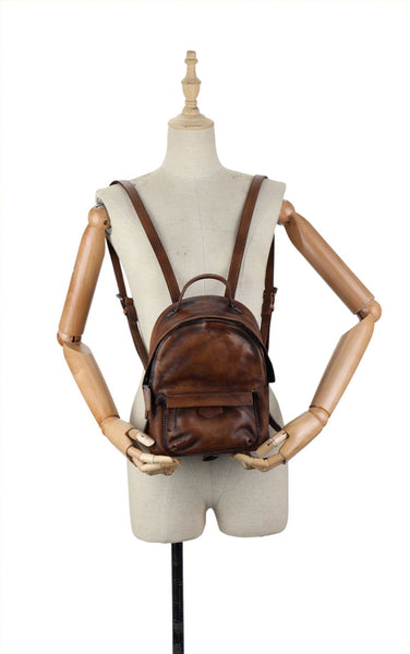Vintage Womens Small Leather Backpack Womens Rucksack Bag Elegant