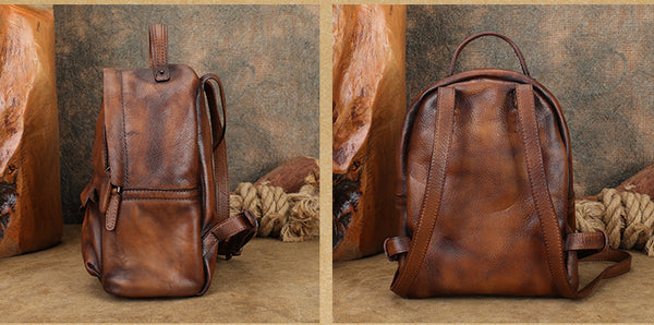 Vintage Womens Small Leather Backpack Womens Rucksack Bag Fashion