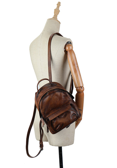 frye mini backpack tan Vintage Womens Small Leather Backpack Womens Rucksack Bag
