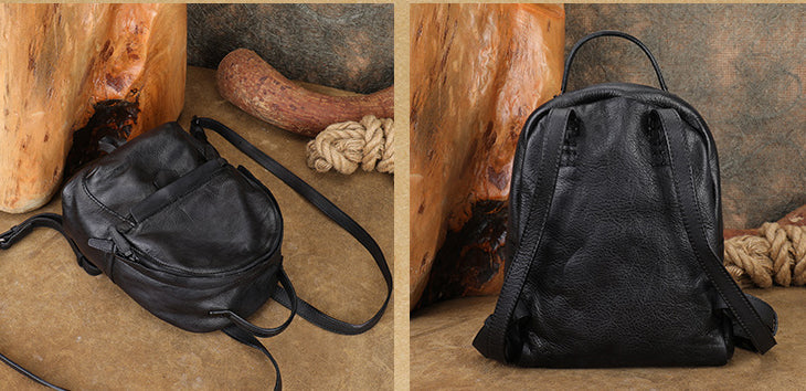 Small Backpack - Black/faux leather - Ladies