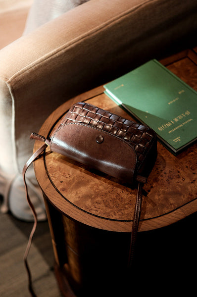 Vintage Woven Leather Mini Crossbody Bag Small Braided Leather Phone Bag for Women