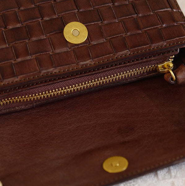 Vintage Woven Leather Mini Crossbody Bag Small Braided Leather Phone Bag for Women Cowhide