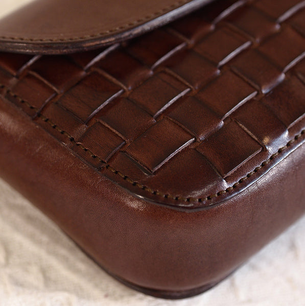 Vintage Woven Leather Mini Crossbody Bag Small Braided Leather Phone Bag for Women Designer