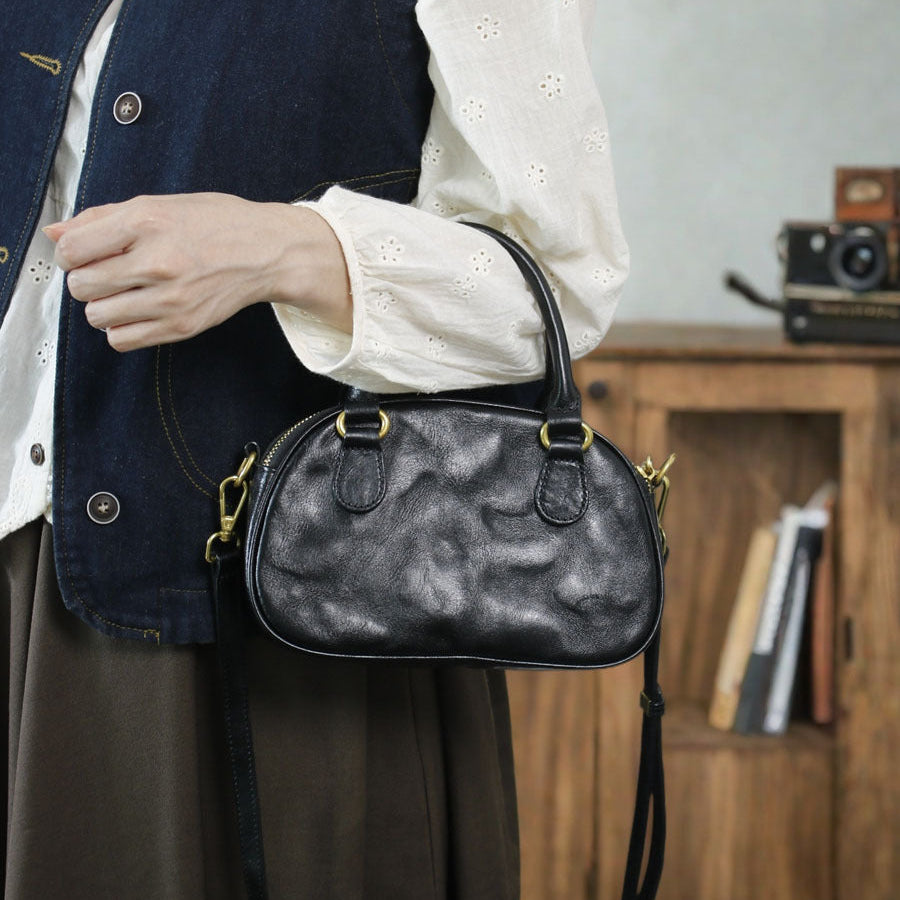 Vintage Wrinkled Leather Crossbody Bag for Women Vegetable Tanned Cowhide Affordable