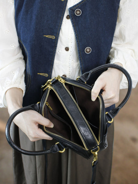 Vintage Wrinkled Leather Crossbody Bag for Women Vegetable Tanned Cowhide Capacity