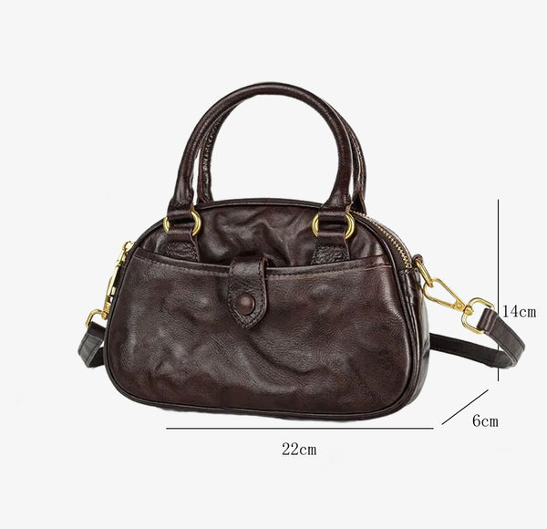 Vintage Wrinkled Leather Crossbody Bag for Women Vegetable Tanned Cowhide Chic