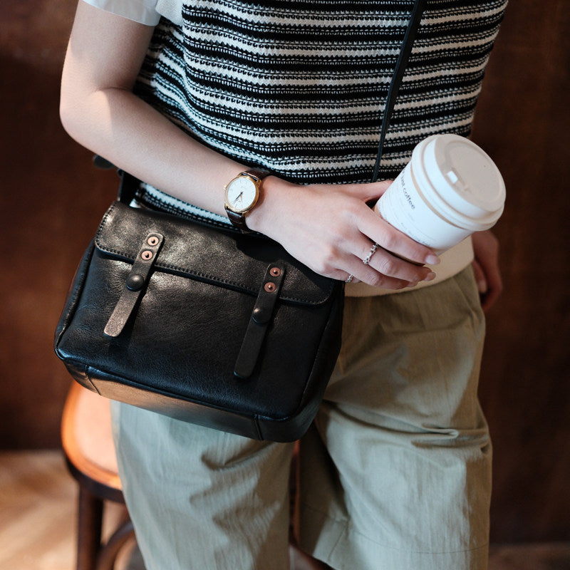 Womens Small Leather Shoulder Bag Cowhide Flap Crossbody Purse