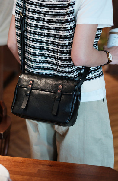 Vintage Leather Messenger Bag for Women Small Genuine Cowhide Crossbody Shoulder Bag
