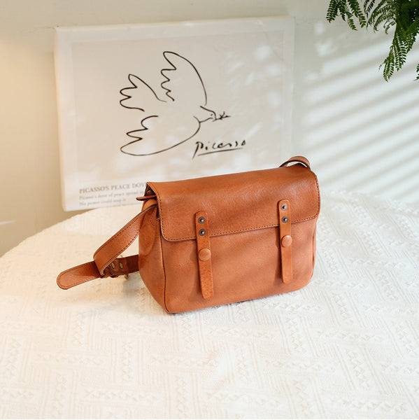 Vintage Leather Messenger Bag for Women Small Genuine Cowhide Crossbody Shoulder Bag