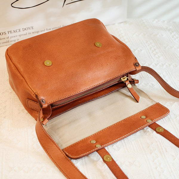Vintage Leather Messenger Bag for Women Small Genuine Cowhide Crossbody Shoulder Bag